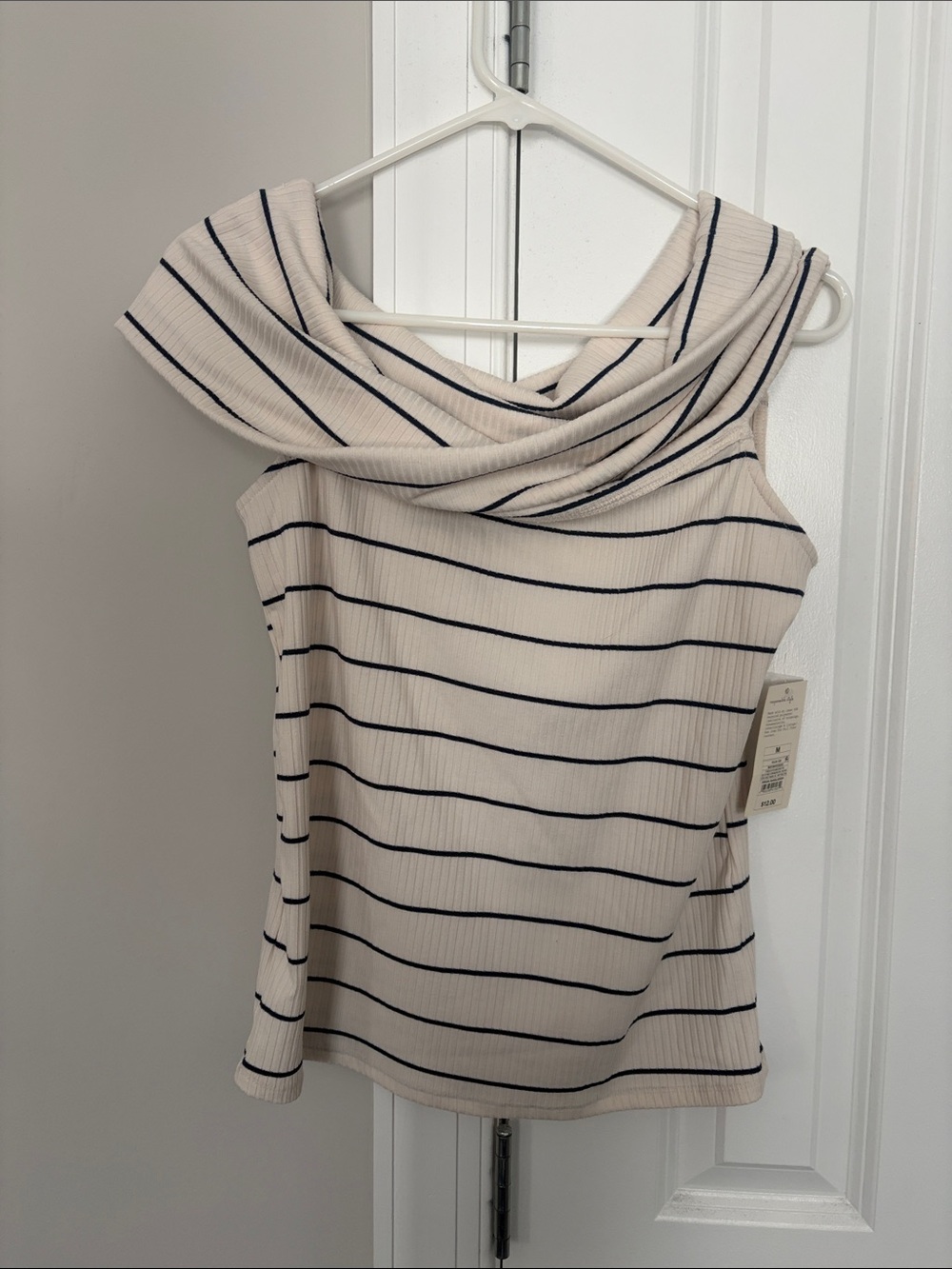 Target Cream and Black Striped Off-Shoulder Knit Top
